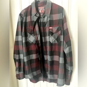 Men’s DIXXON The Brawler Burgundy and Black Button Up Flannel Shirt - Size XL
